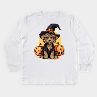 Halloween Yorkshire Terrier Dog #1 Kids Long Sleeve T-Shirt